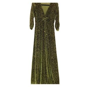 Nikki Poulos Green Velvet Long Maxi Dress Medium